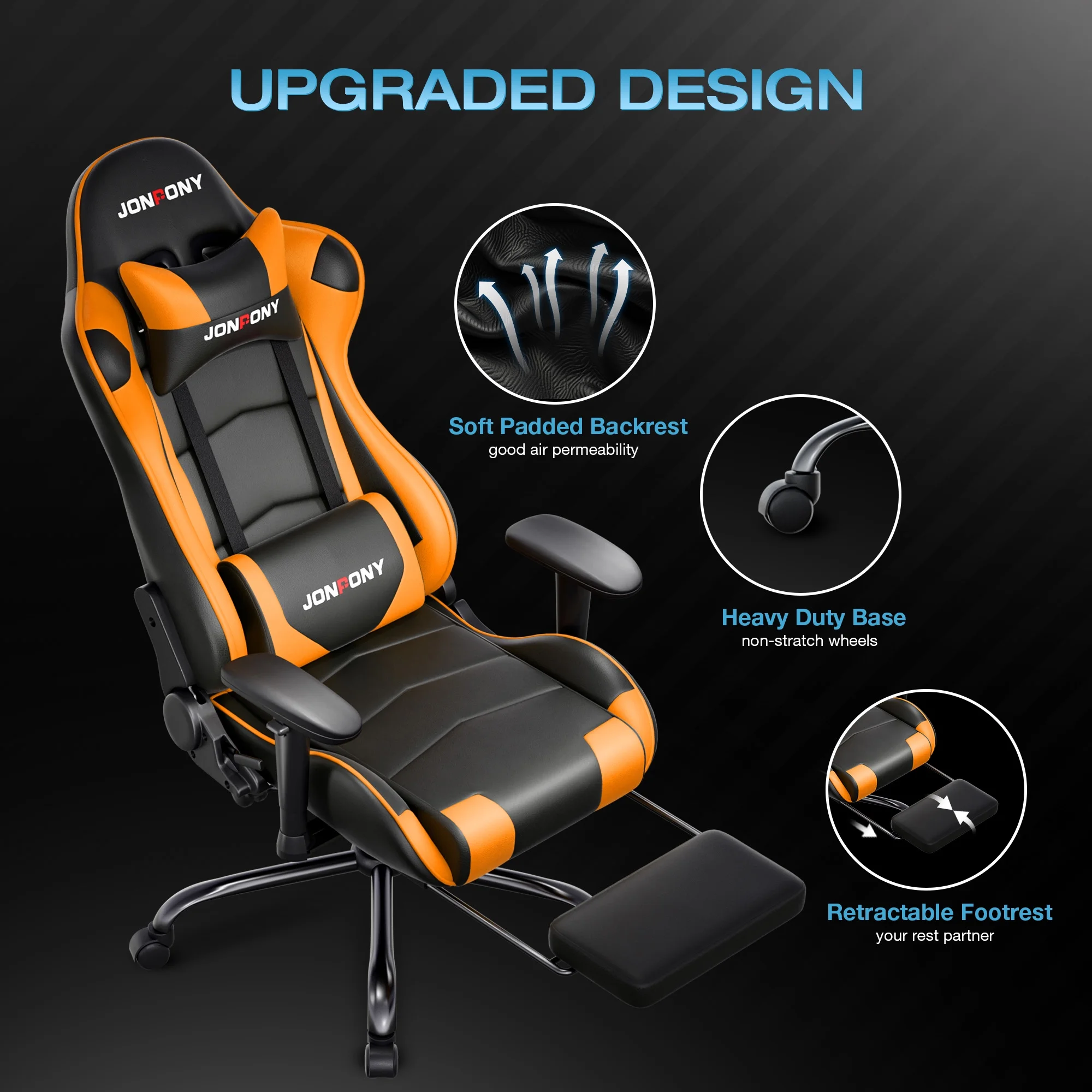 JONPONY Big and Tall 500LBS Gaming Chair, Ergonomic Design, Gamer Chair PU Leather with Footrest and Lumbar Support, High Back Office Chair Support 8 Hours Long Sitting,Red Computer Chair,Red - Image 34