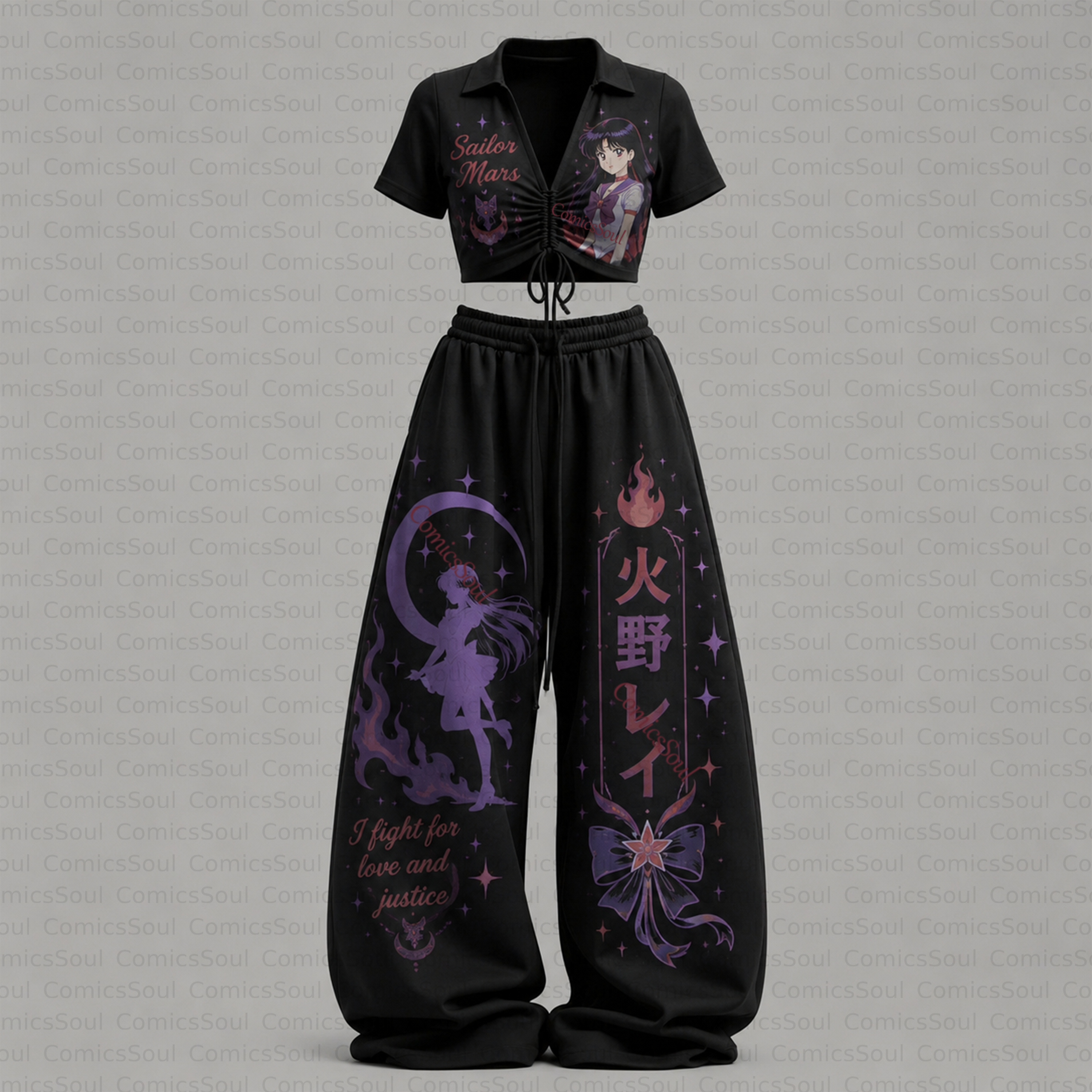 Sailor Moon Drawstring Short Sleeve Top & Long Pants Two-Piece Set