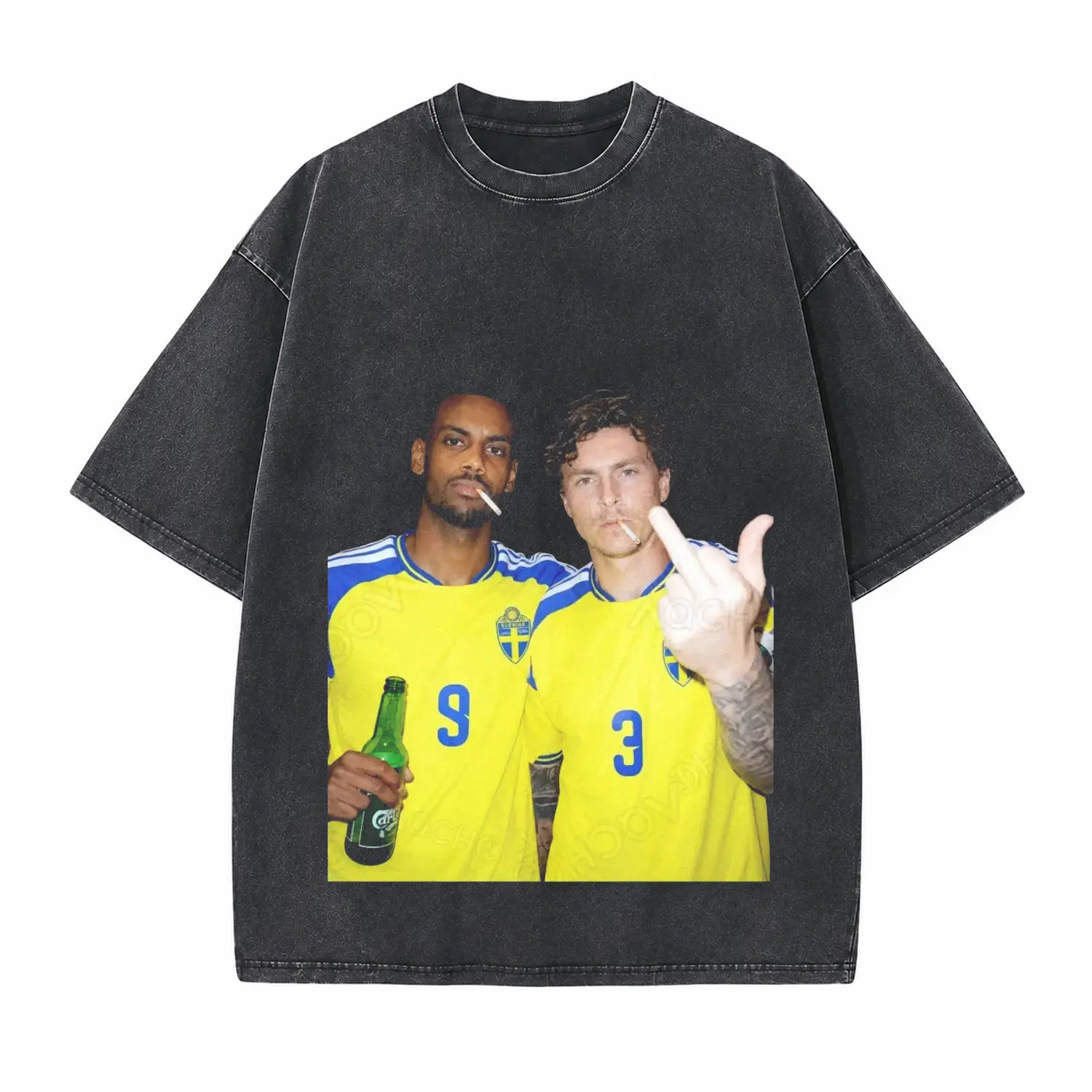 Vintage Retro Football Duo Graphic Tee No.9 No.3 Printed Unisex Washed T-Shirt