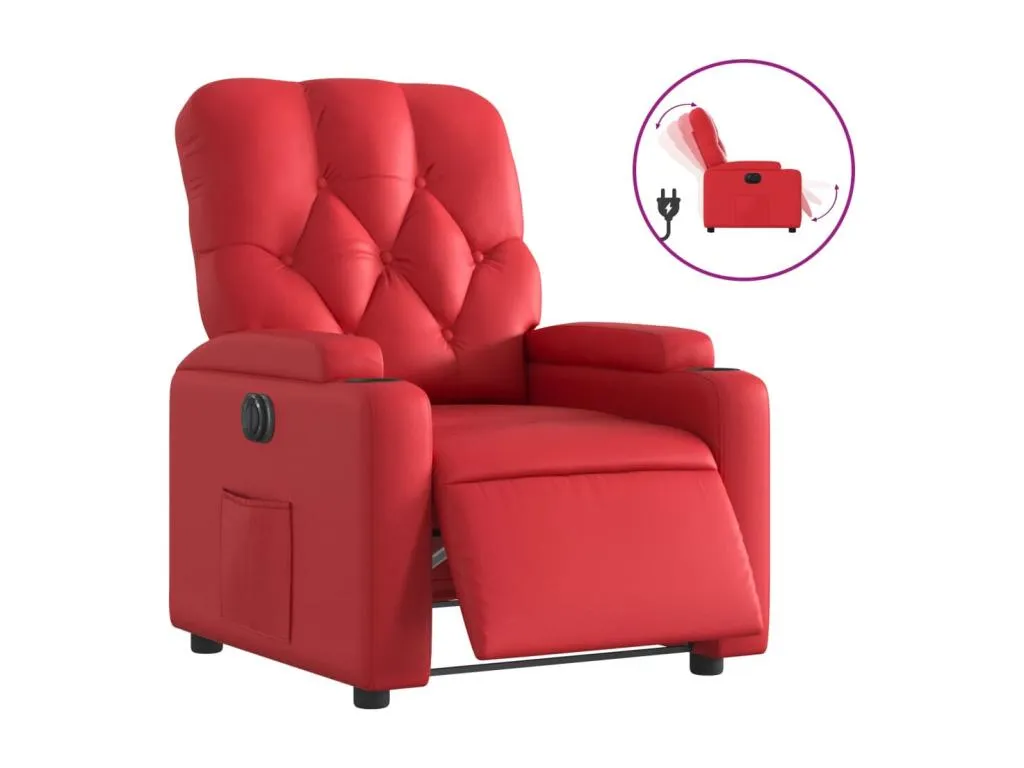 Sillón reclinable eléctrico de cuero sintético rojo
