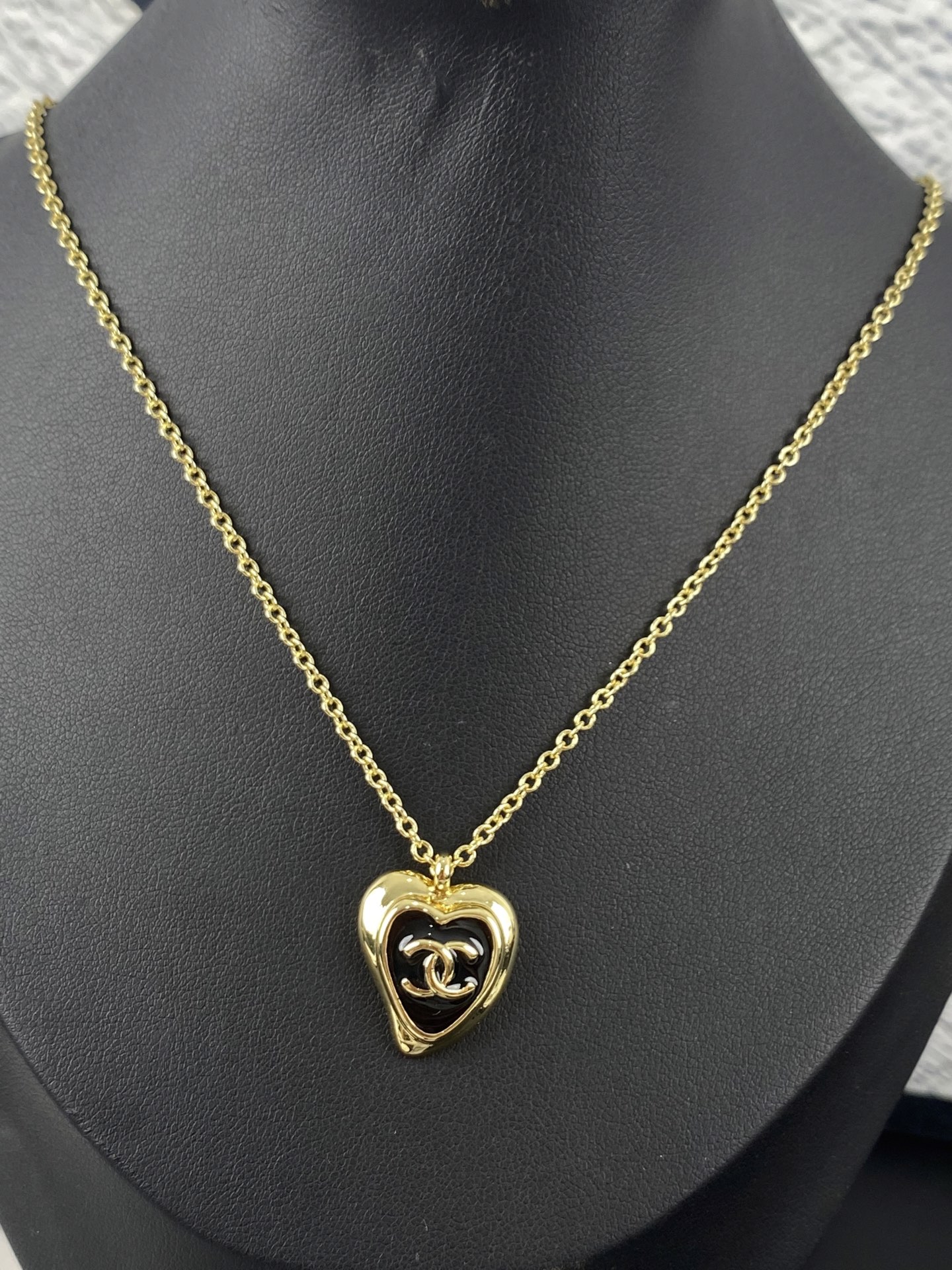 Chanel Black Enamel Love Heart Pendant Necklace - Original Replica Club