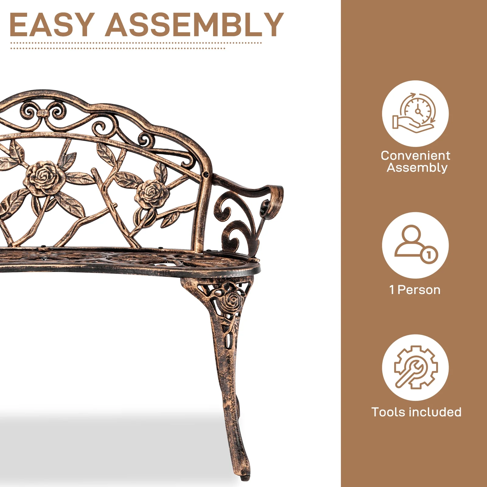 Ktaxon Outdoor Patio Park Garden Bench Courtyard Leisure Rose Cast Aluminum, Outdoor Loveset, Bronze - Image 6