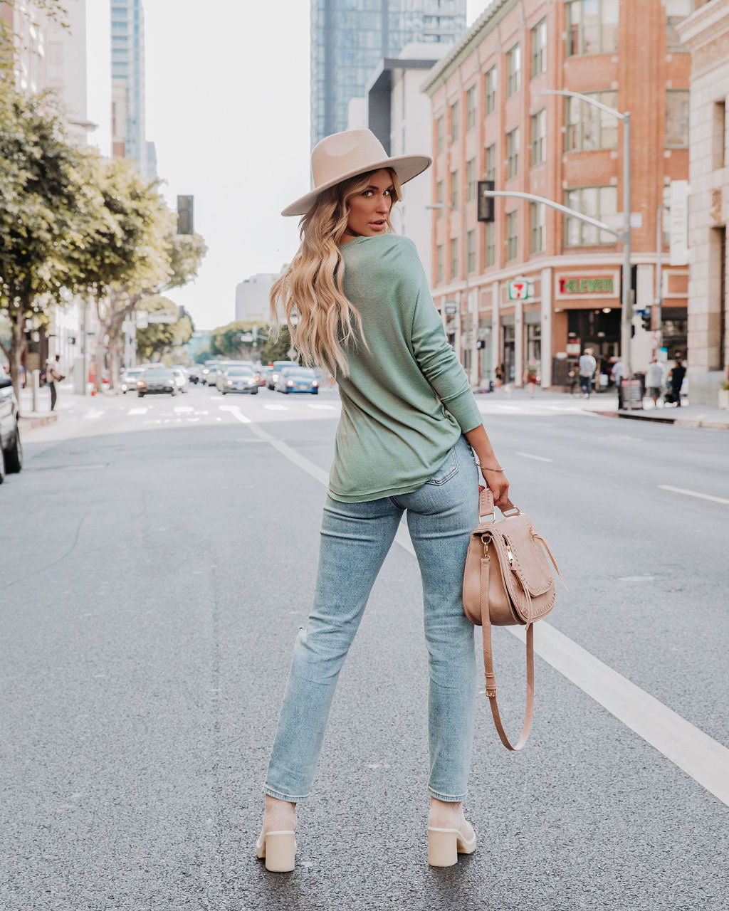 Ezra Grommet Long Sleeve Top - Sage - Se7enfashion
