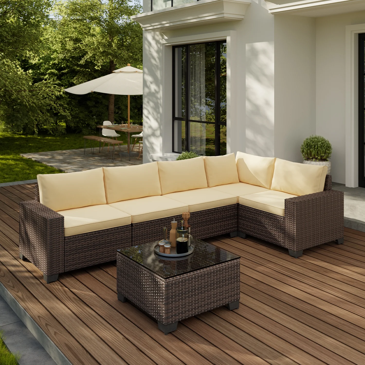 Aiho 7-Piece Rattan Patio Furniture Set , Outdoor Sectional Furniture Set for Patio, Garden, Backyard, Grey - Image 43