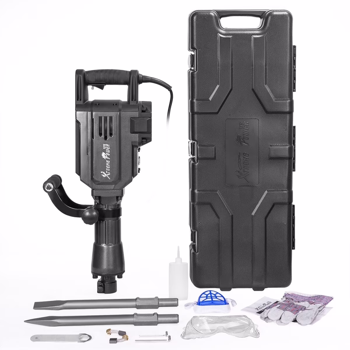 XtremepowerUS Demolition Jack Hammer Heavy Duty, 3600W Electric Jackhammer 1900BPM Power Drill Concrete Breaker Bar Point & Chisel Bits Chisel Set - Image 3
