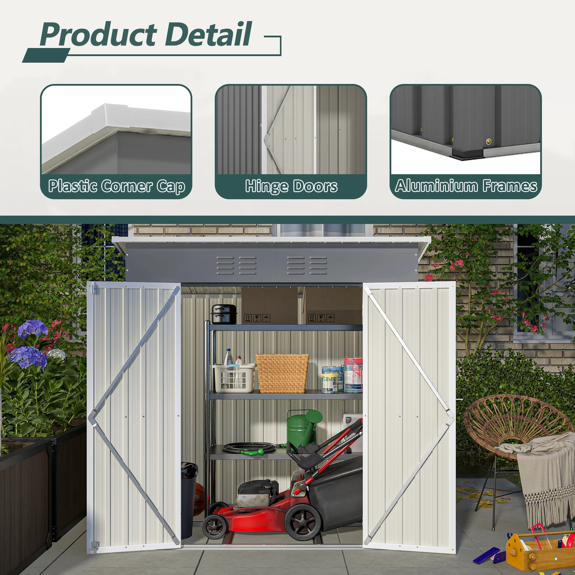 6 x 4 ft Outdoor Storage Shed with Floor Frame, Storage Sheds for Outside with Lockable Door, All Weather Garden Tool Shed with Air Vent for House Backyard Patio Lawn, Black - Image 16