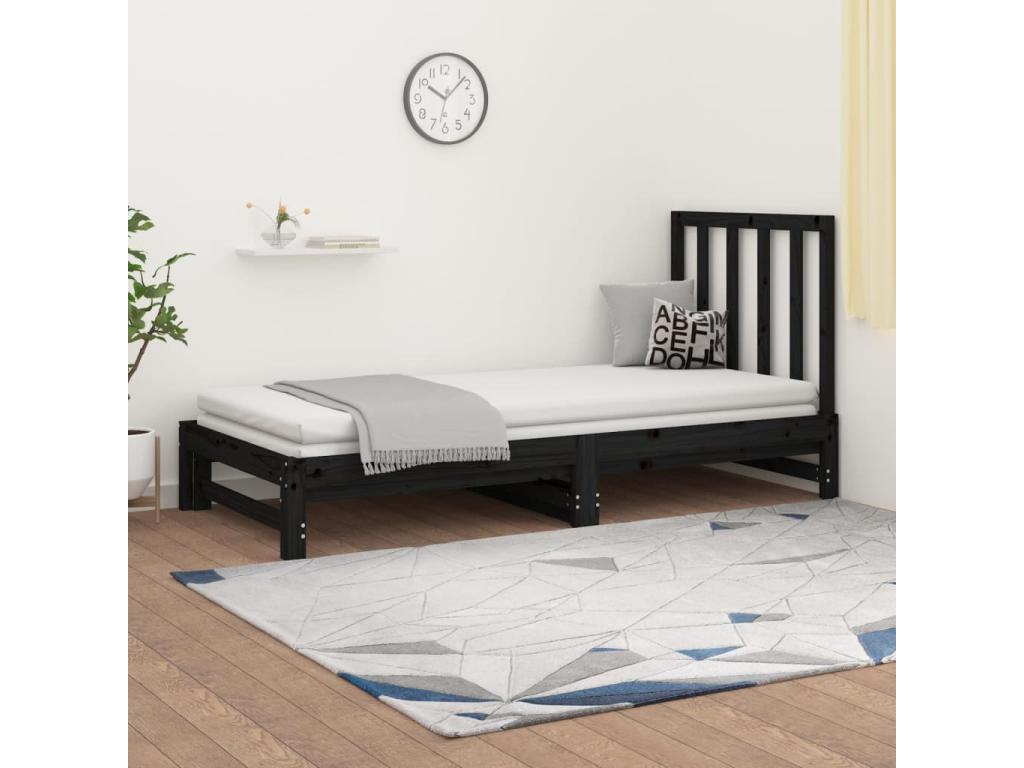 Sofá cama extraíble madera maciza de pino negro 2x(90x200) cm
