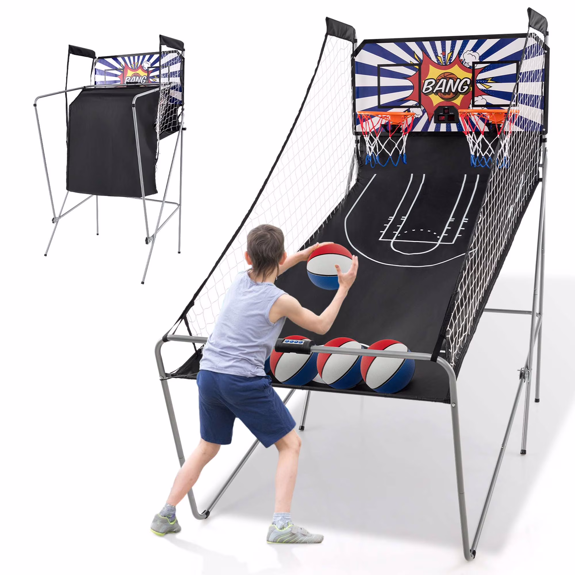 Costway Dual Shot Basketball Arcade Game with 8 Game Modes Electronic Scoring Blue