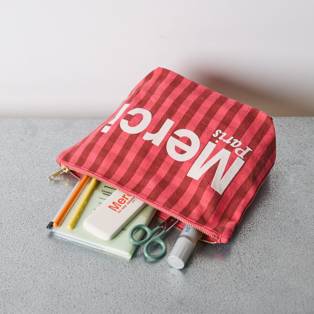 Merci - Pochette en coton -  Rose, Vin & Crème