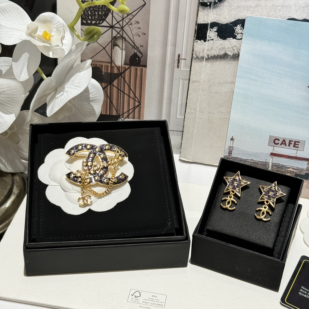 Chanel Star Enamel Coco Brooch Earrings - Original Replica Club