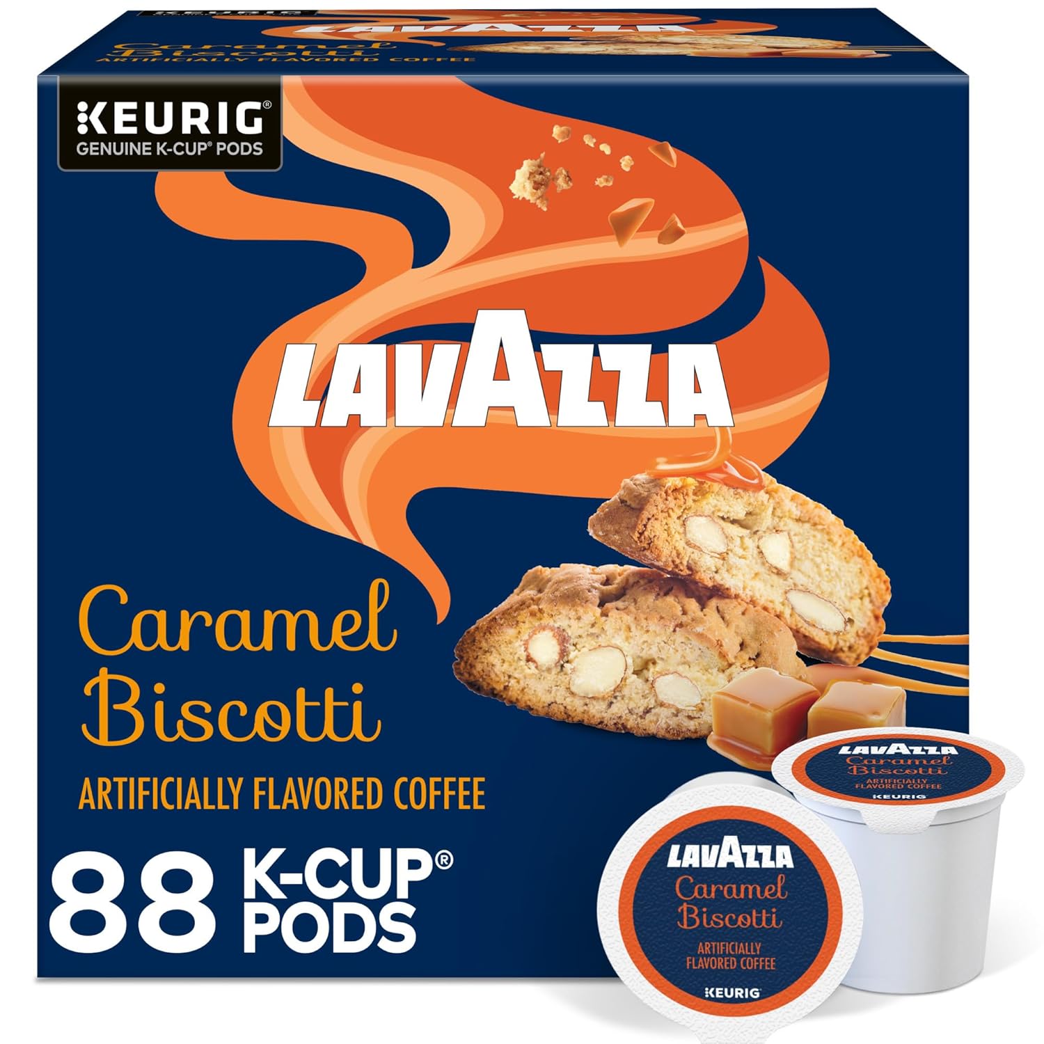 Lavazza Caramel Biscotti Coffee. Single Serve Keurig K-Cup Pods. Flavored Coffee. 88-Count Box (4 Packs of 22)