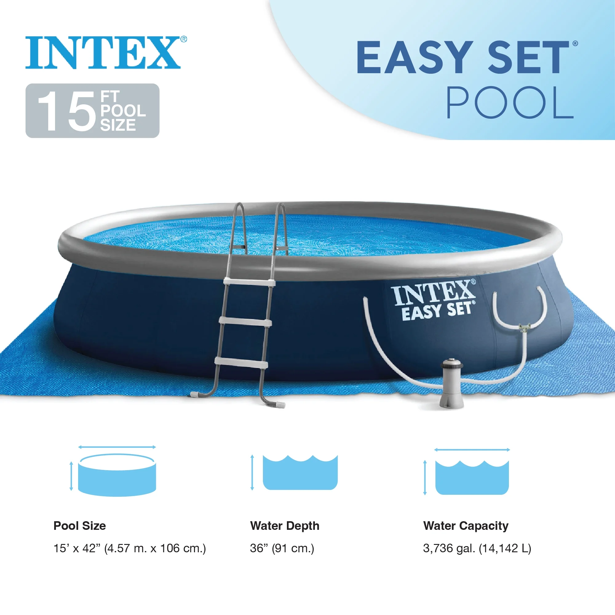 INTEX Easy Set 15ft x 42in Inflatable Pool Set - Filter Pump & Accessories - Image 3