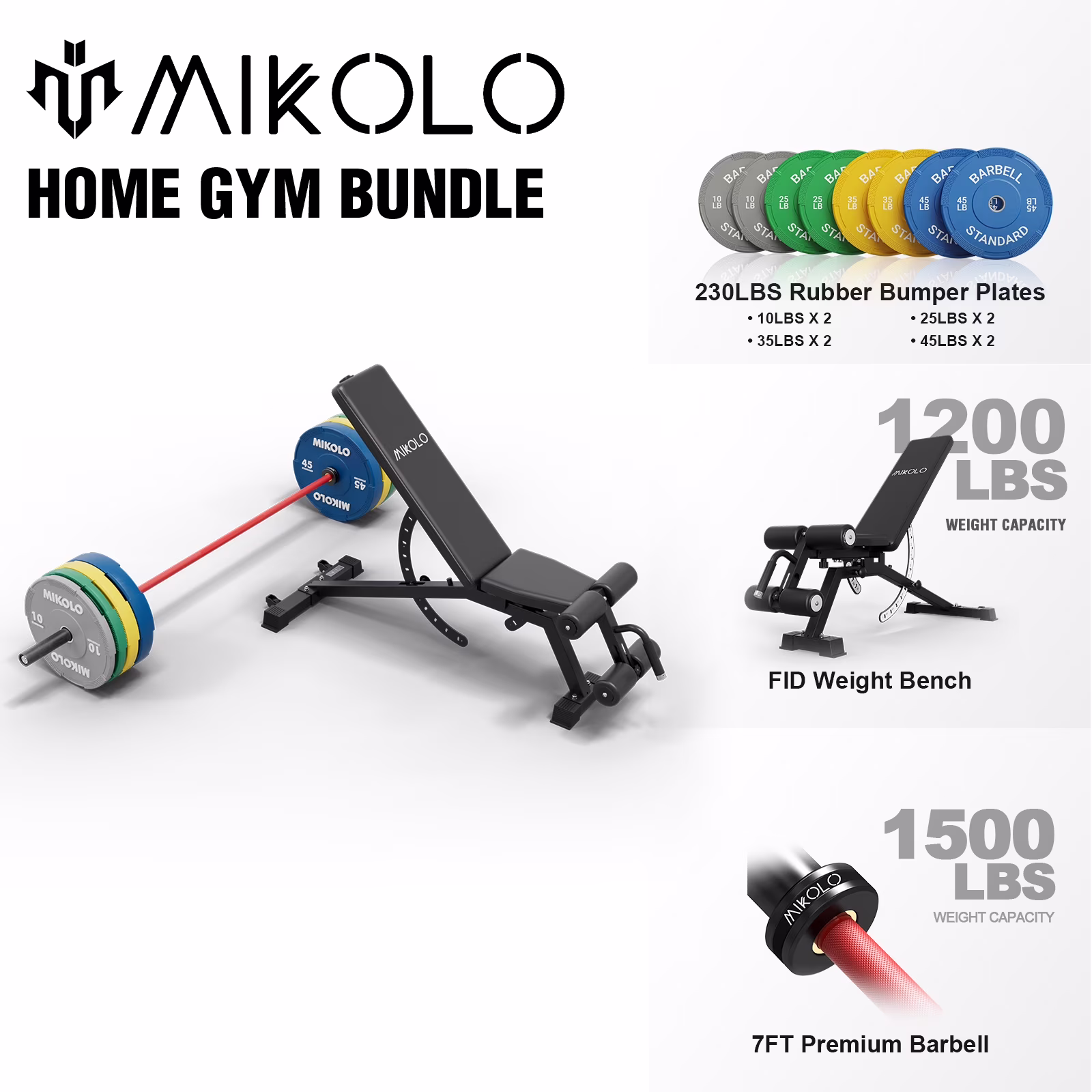 Mikolo 7ft Olympic Barbell, Barbell for Weightlifting and Powerlifting 45lb, Olympic Bar for 1500lbs Capacity, Weight Bar Fit 2-?Standard Weights - Image 15