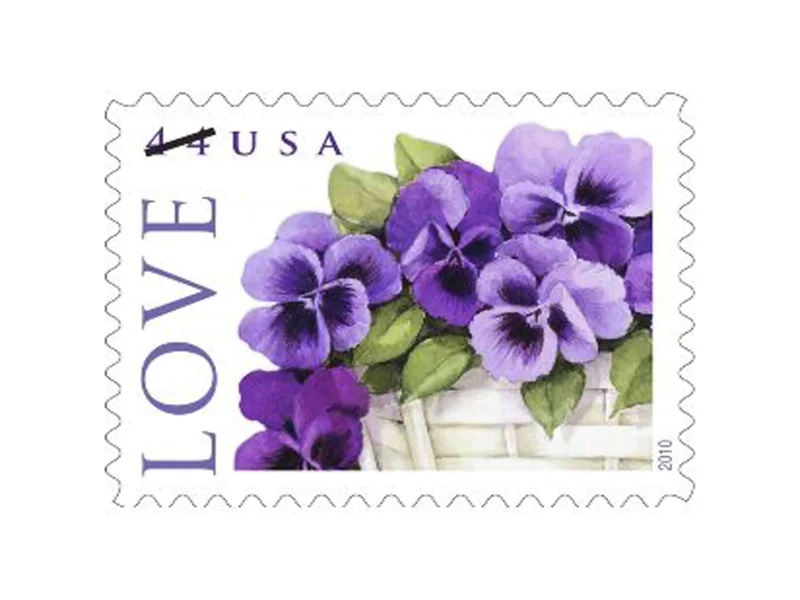 NOT Forever Stamp-First Class Stamps 2010 Love Purple Pansy – Love Celebration. 44￠ Postage(100 Stamps 5 Sheets)
