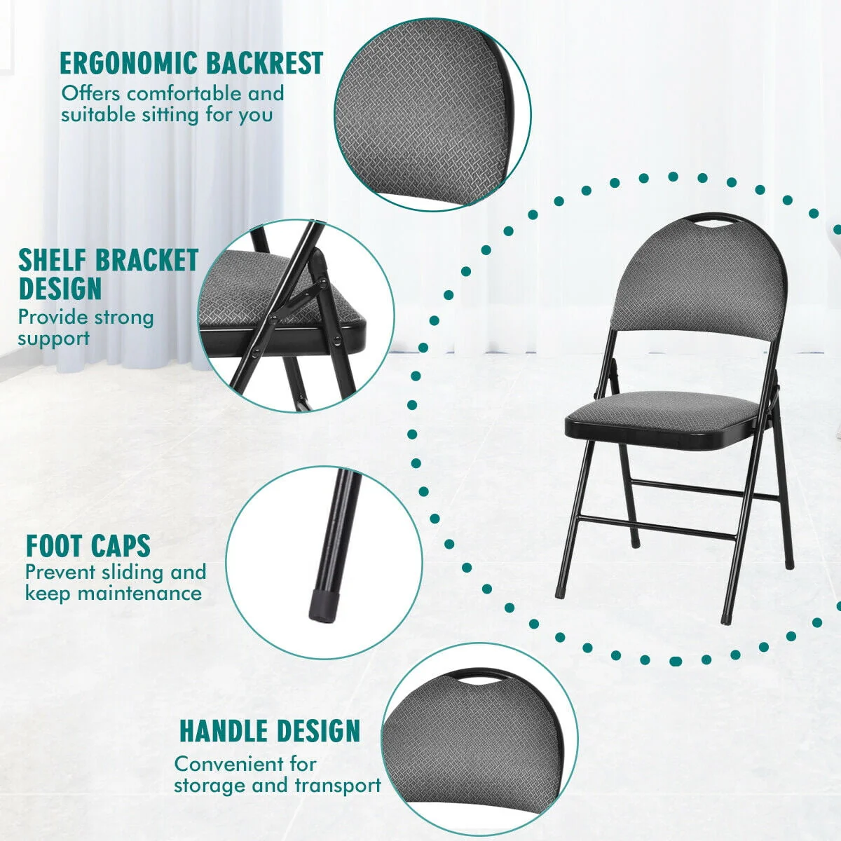 Costway Set of 6 Folding Chairs Fabric Upholstered Padded Seat Metal Frame Home Office - Image 6