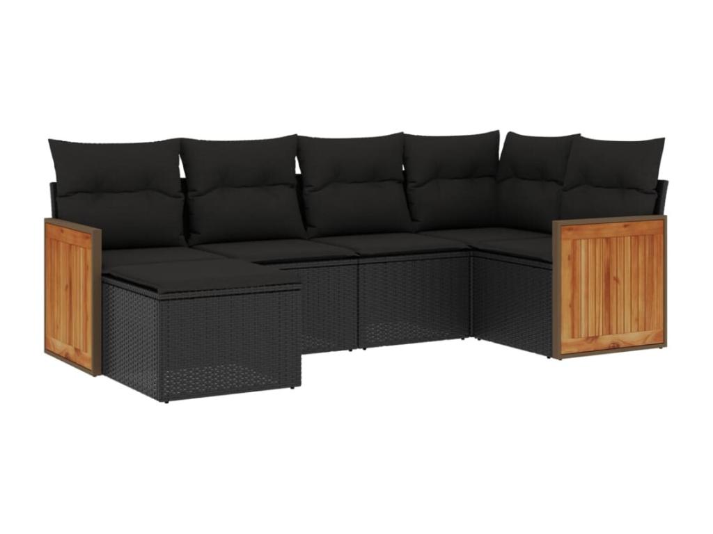 Set de sofás de jardín 6 piezas y cojines ratán sintético negro 88822FFHY