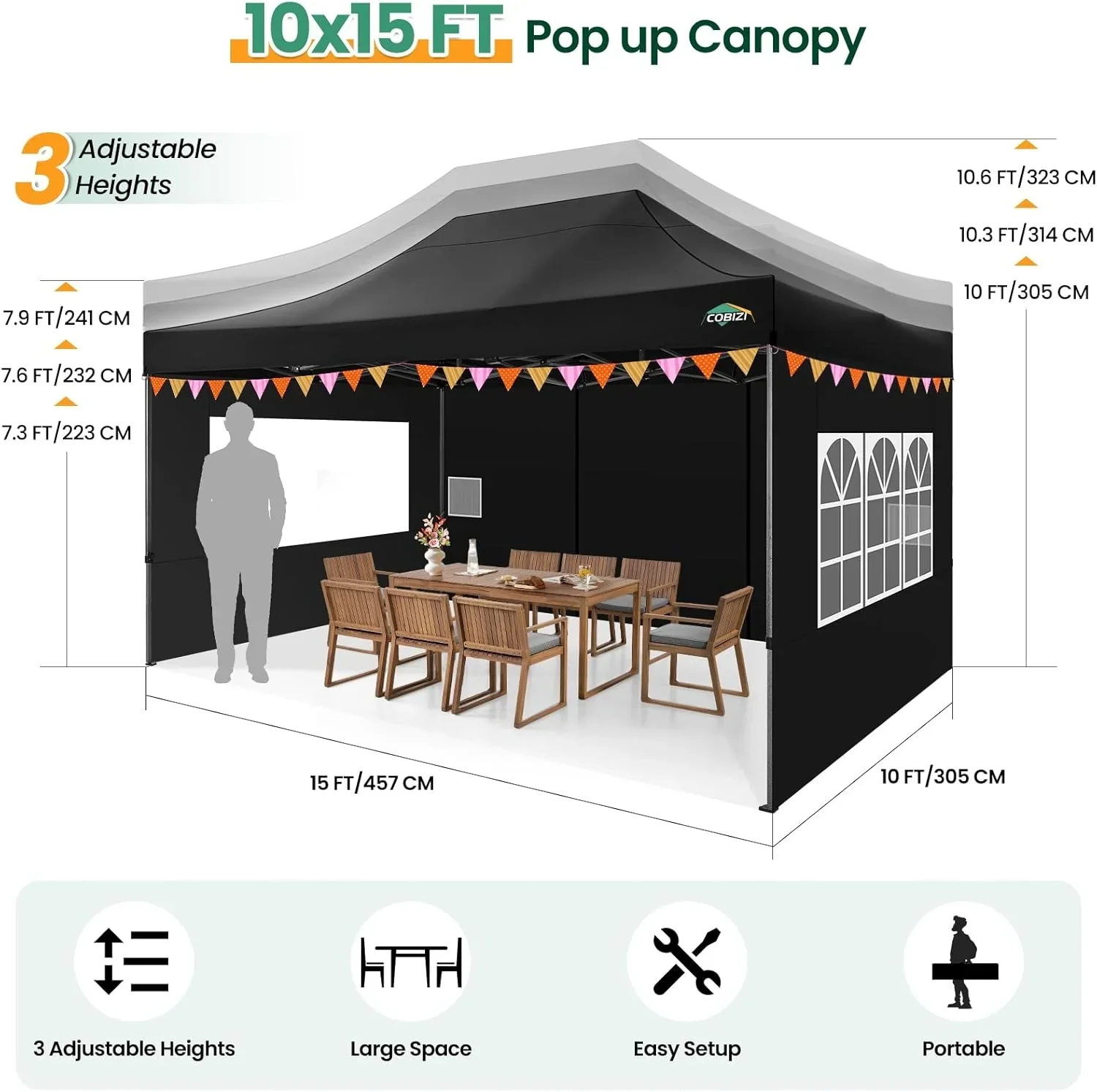 COBIZI 10x20 Heavy Duty Pop up Canopy Tent 6 sidewalls Commercial Canopy Wedding Party Tents