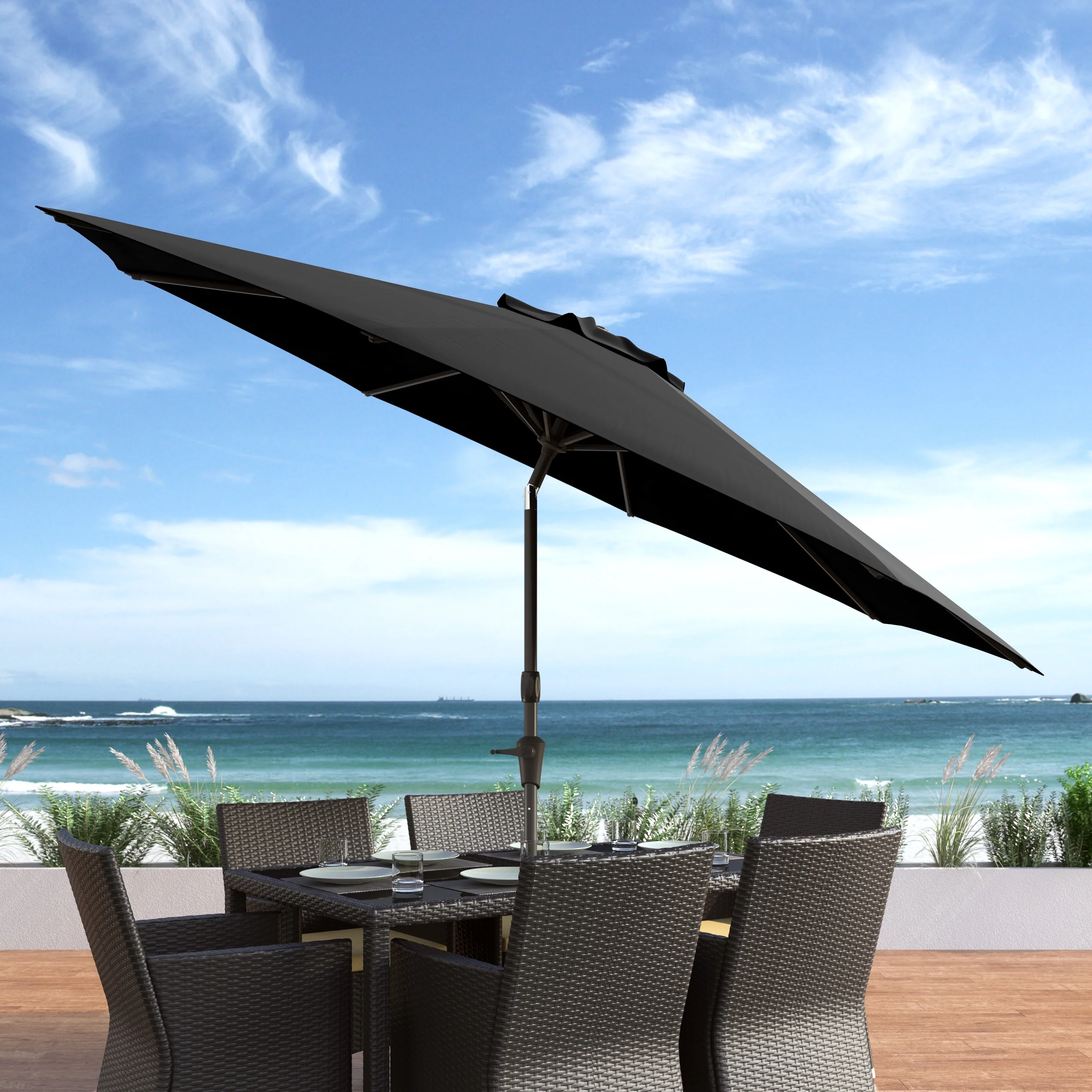 CorLiving 10 Foot Wind Resistant Patio Umbrella, Outdoor Parasol with Crank Tilt, Round Market Umbrella for Patio, Umbrella with Crank, Tilt Umbrella, Outdoor Umbrella, White - Image 12