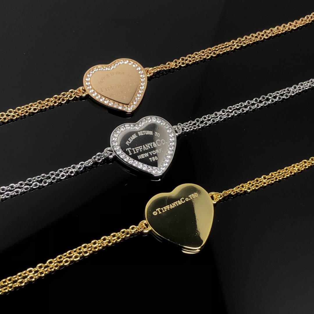 Tiffany Paved Diamond Heart Charm Chain Bracelet - Original Replica Club