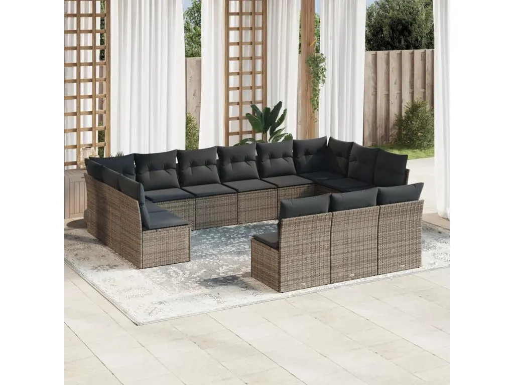 Set sofás de jardín con cojines 13 piezas ratán sintético gris 51717FJVH