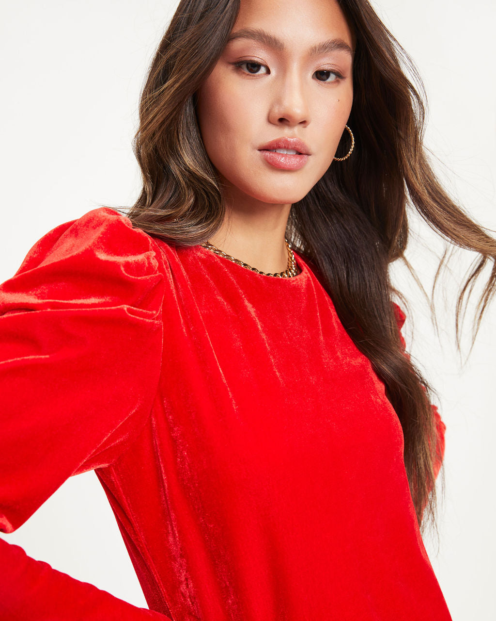 Be Still My Heart Velvet Puff Sleeve Top - Red - Se7enfashion