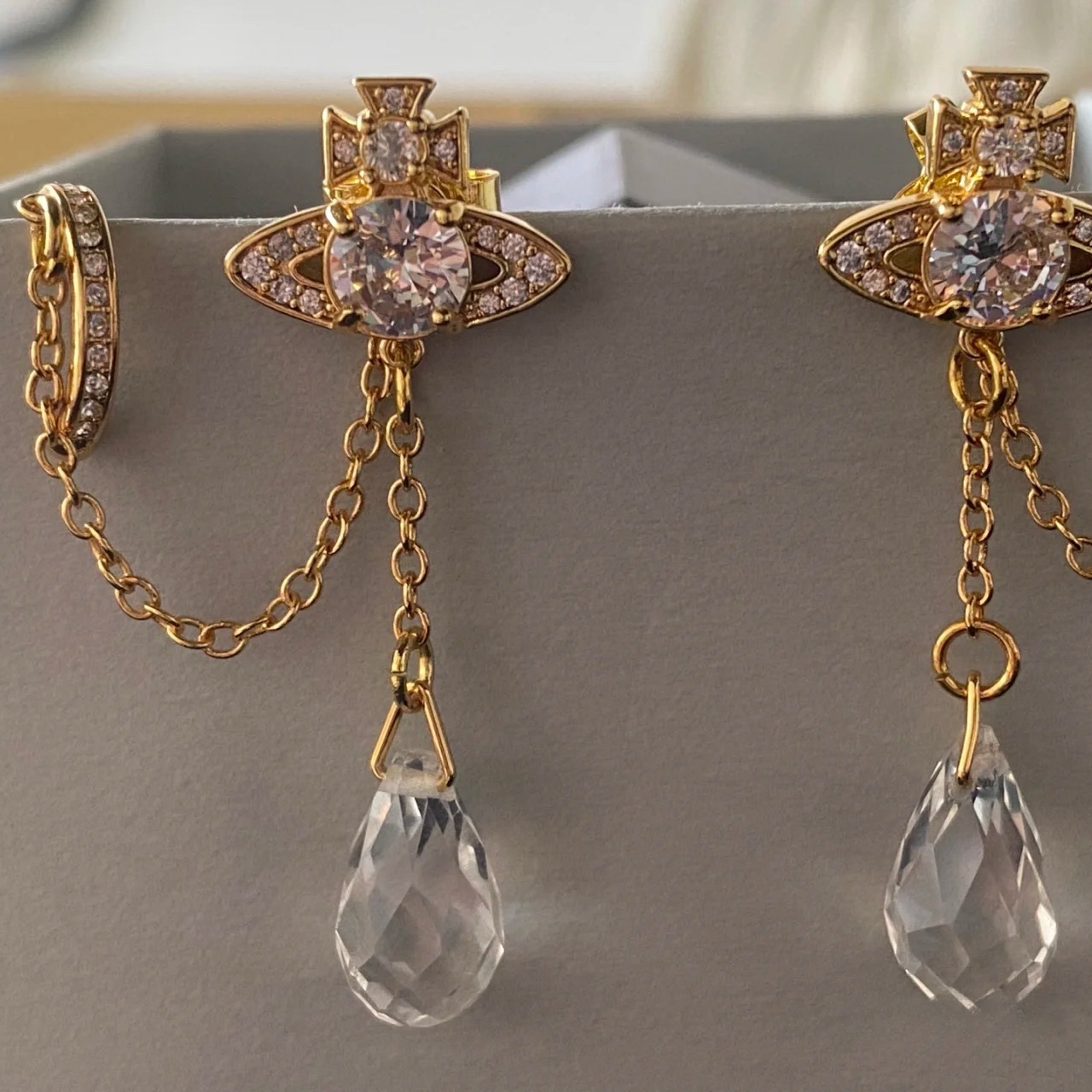 Vivienne Westwood Climber Ear cuff Saturn Waterdrop Crystal Earrings - Original Replica Club