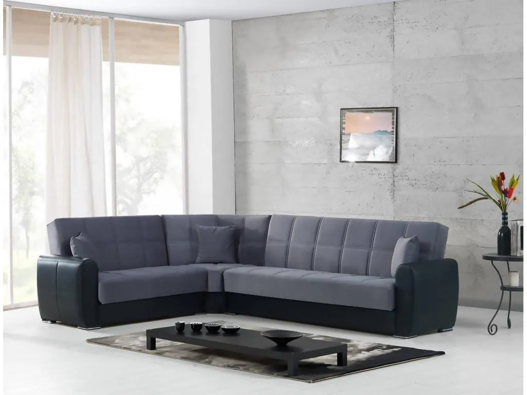 Sofá cama æ Sofá cama rinconera contenedor en ecopiel y tejido Sofá de salón con apertura clic-Hogarmini y península reversible 305x238h91 vawz14103