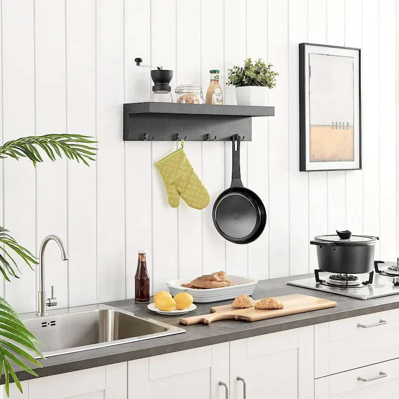 Danya B. Wall-Mounted Coat Rack with Decorative Ledge Shelf and Hooks for Entryway