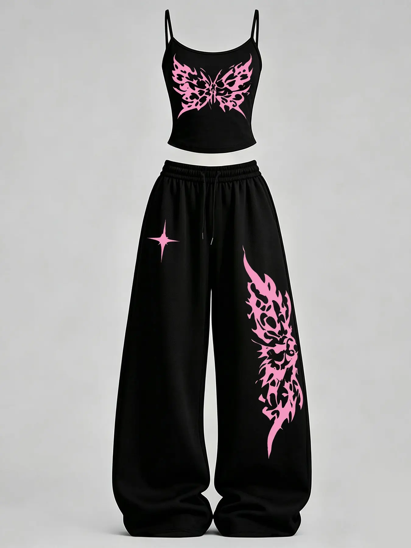 Women's Spider & Butterfly Print Slim Fit Tank Top + Loose Pants Set TeeThreads Sustain the Scene with Custom Apparel