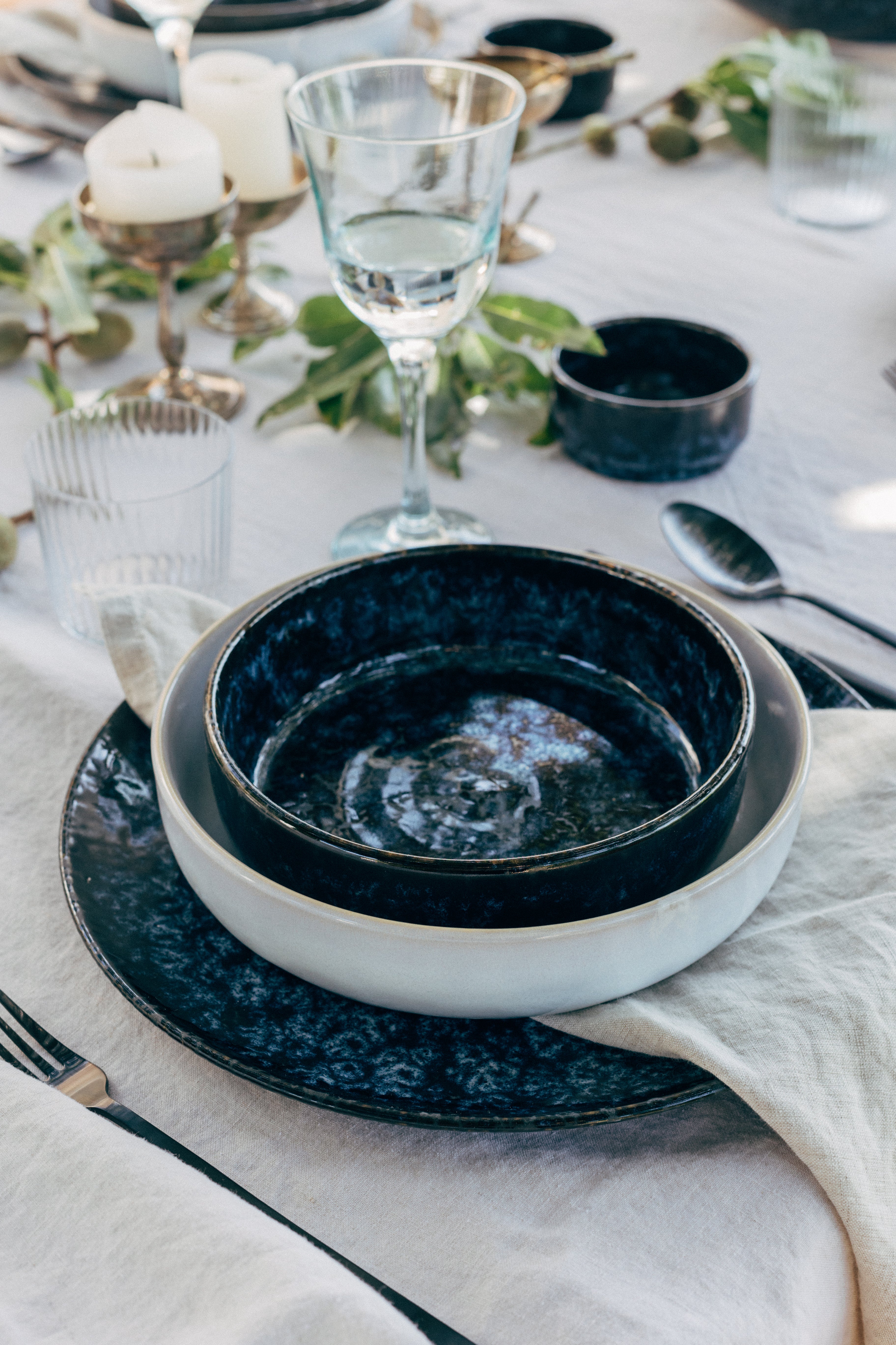 Cordoama Geschirr-Set Mediterranean Vibes dunkelblau weiß 8-teilig