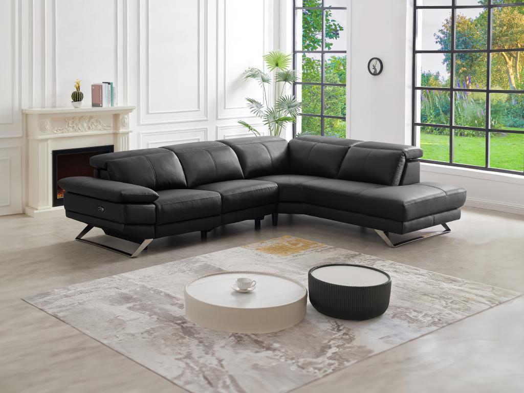 Sofá rinconera derecho relax eléctrico piel negra