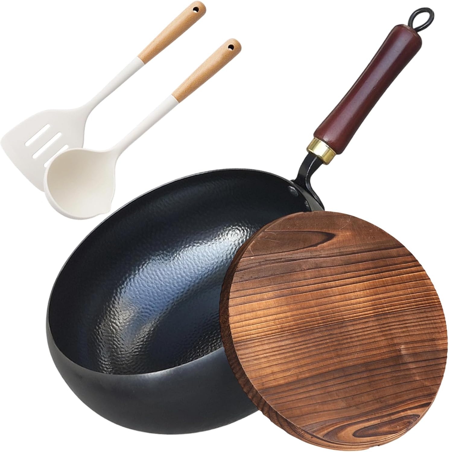 Uncoated Thick Iron Pot, Japanese Cast Iron Pot, Multifunctional Non-Stick Cast Iron Wok with Lid, Fry, Stir-Fry, Deep-Fry & Stew — For Electric, Induction & Gas Stoves (With Lid, 10.24in)