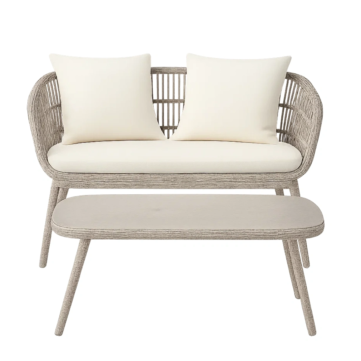 Muebles de salón para jardín,2 plazas,ratán sintético,beige,rectangular fijo,sofá 120x65x78 cm,mesa de centro 100x40x45 cm,para terraza,jardín o balcón. - hR4cWWHDfdXj