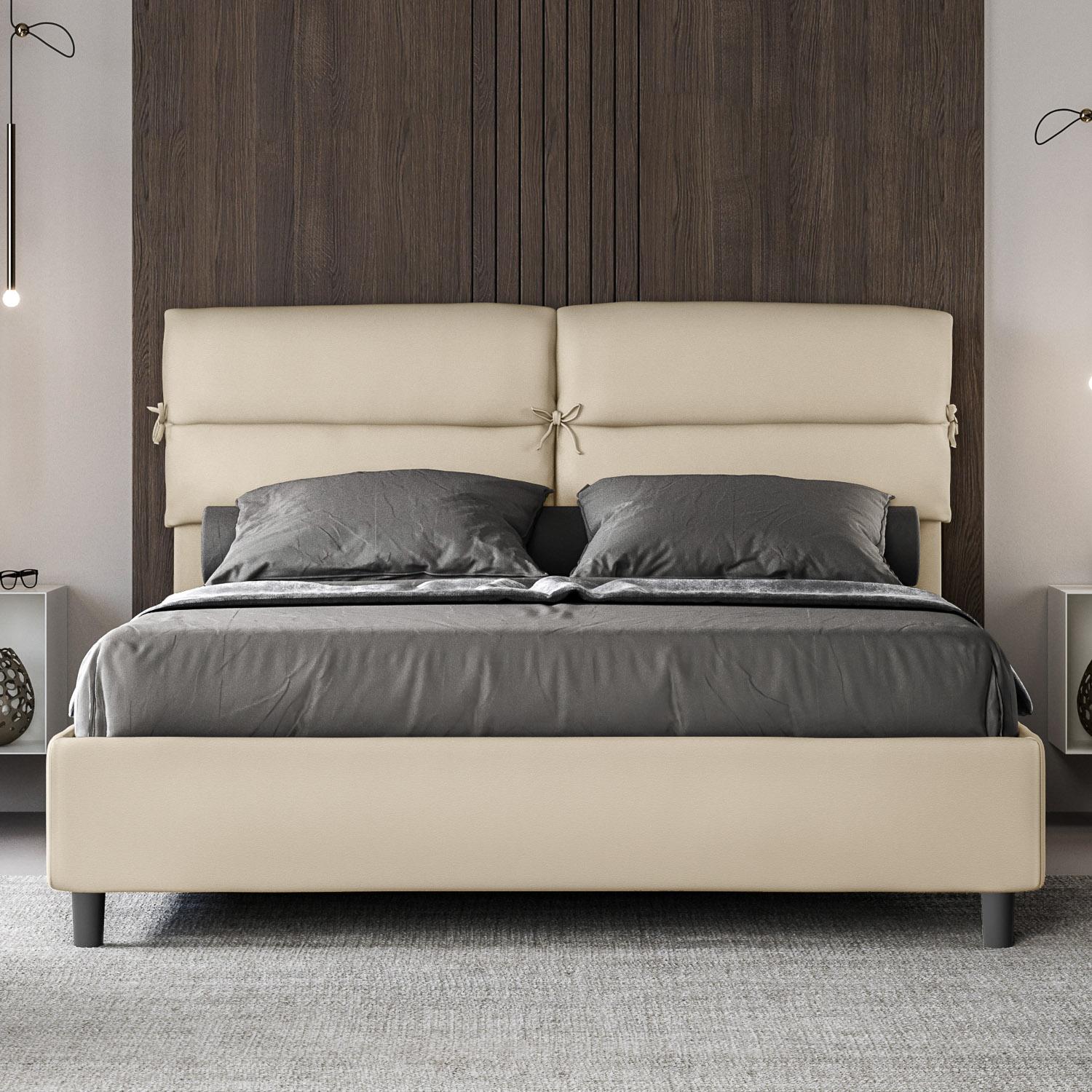 Cama contenedor tapizada en símil piel gris tórtola Nandy 160x190