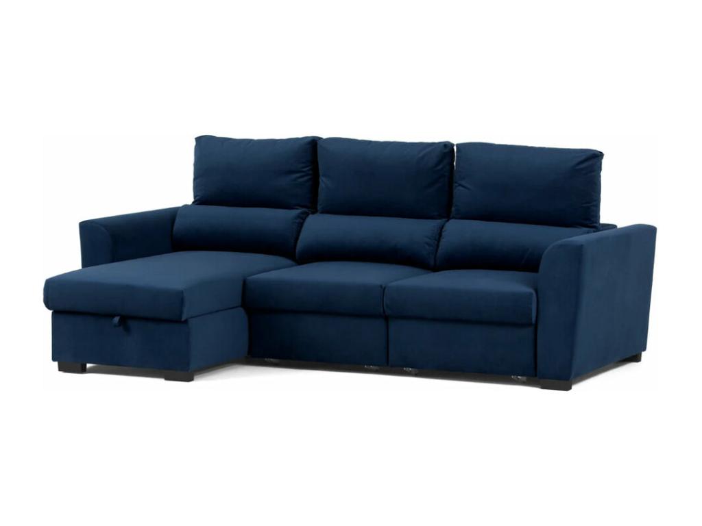 Sofá chaise longue 3 plazas reversible poliéster azul