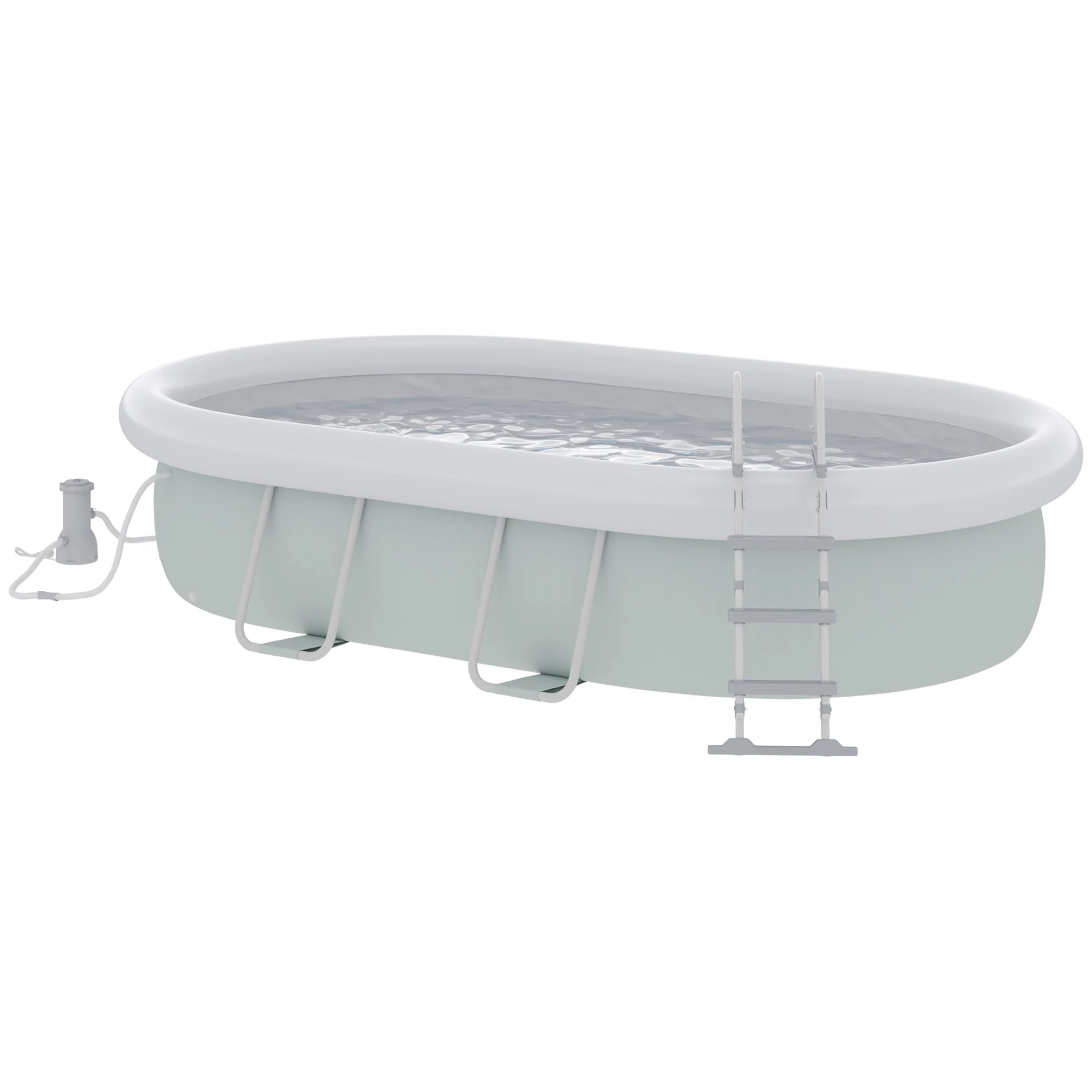Outsunny Above Ground Swimming Pool, Semi-Inflatable Frame Pool, Brown - Image 11
