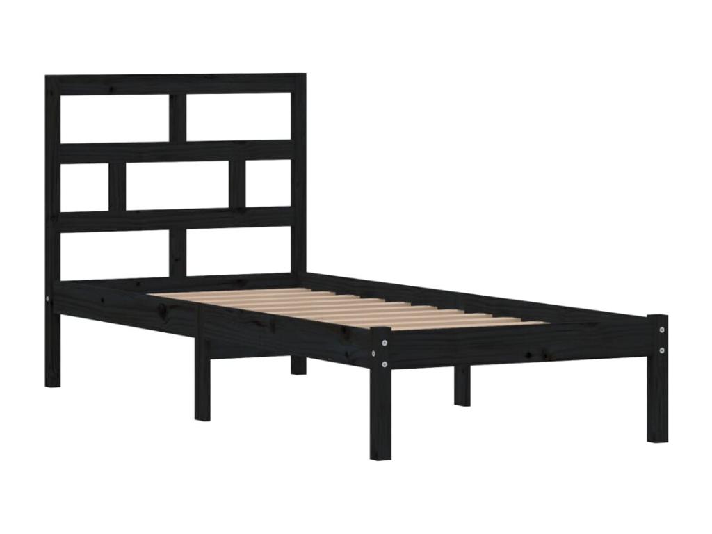 Mueblescolor cama madera maciza individual negro 75x190 cm