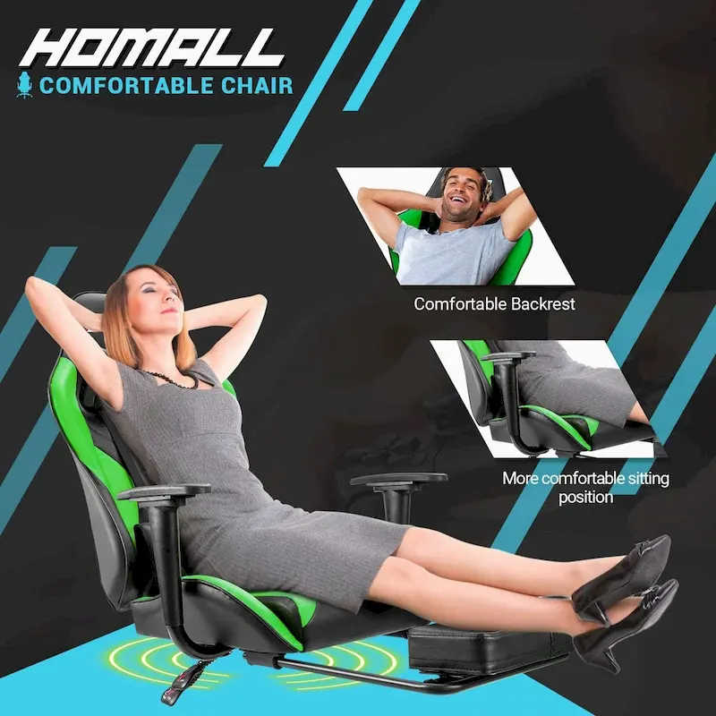 Ergonomic Gaming Chair with Footrest - Ideal for Desk Use