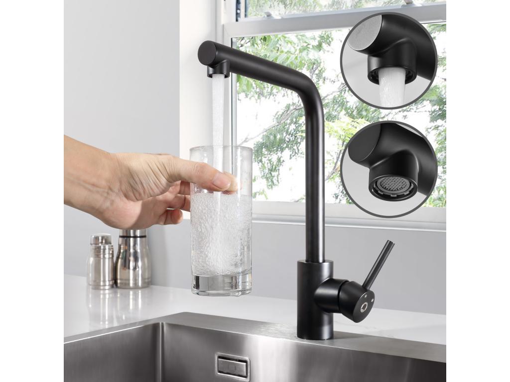 Casaplu Grifo de cocina giratorio de 360°, mezclador de fregadero con aireador extraíble, agua fría y caliente, grifo de fregadero de cocina NEGRO, modelo UE