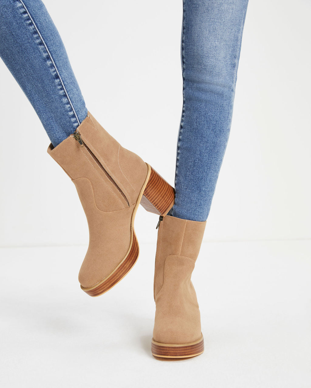 Misha Heeled Faux Suede Platform Bootie - Khaki - Se7enfashion
