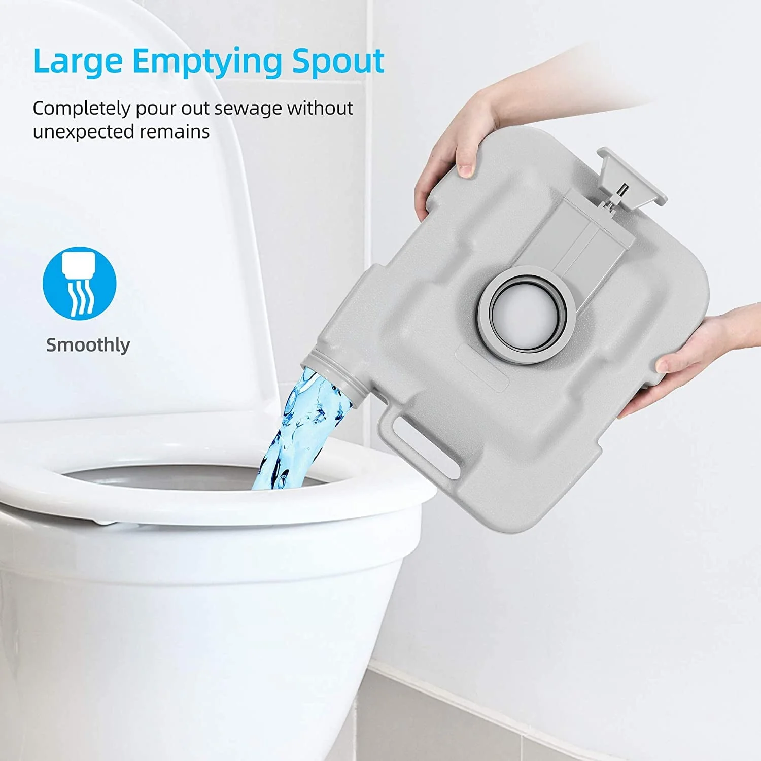 Dextrus 5.3 Gallon Portable Toilet With Detachable Tank, Double Outlet Water Spout, Press Flush Pump, Travel RV Potty for Camping, Boating, Hiking, Trips, White&Gray - Image 9
