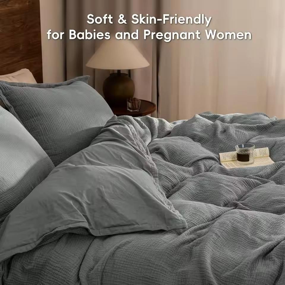 Modern Style 3-Piece 100% Cotton Muslin Comforter Bedding Set Soft Breathable Skin Friendly for Bedroom