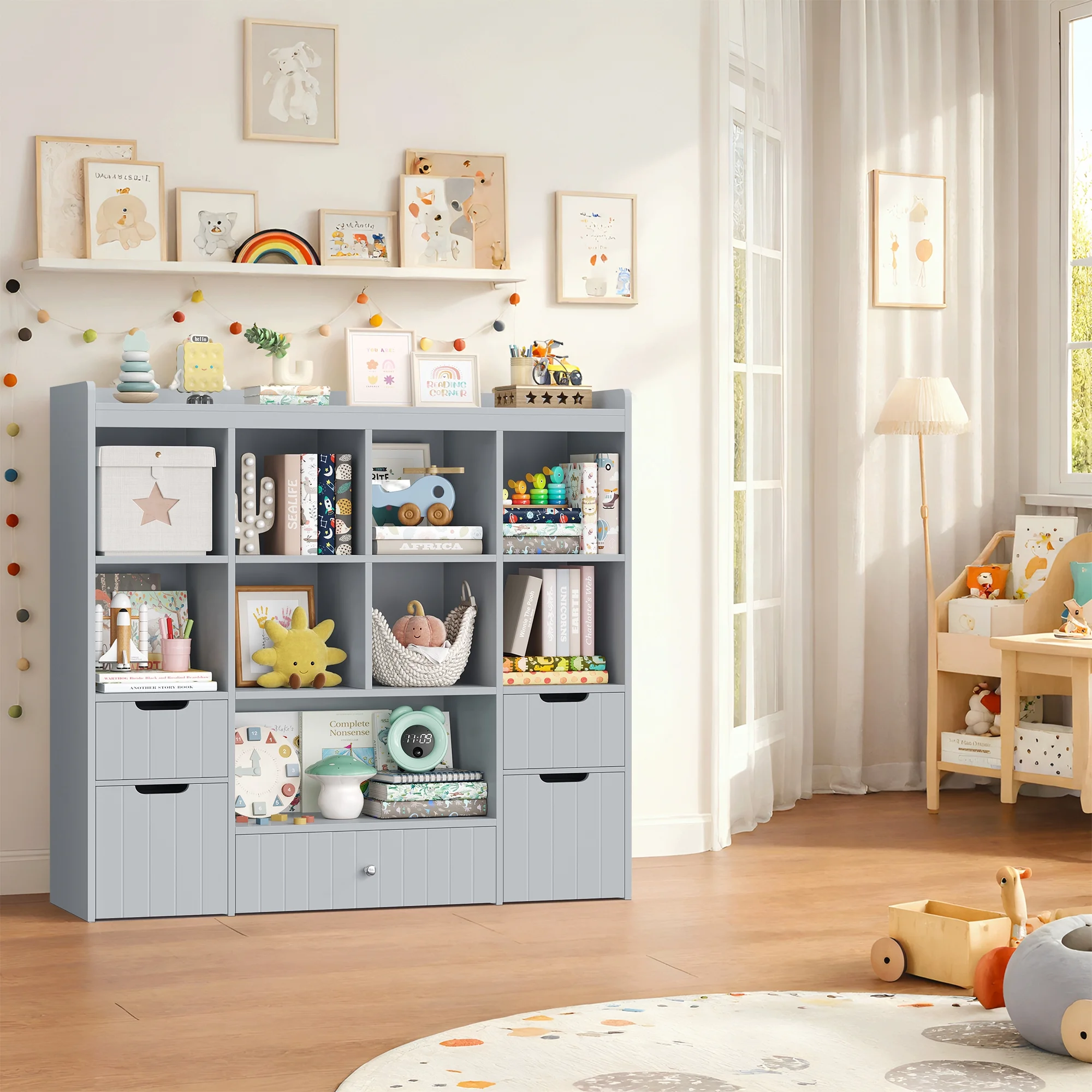 Homfa Kids Toy Storage Organizer with Cubby, Kids Toy Storage Chest with Removable Drawers, Kids Bookcase for Playroom Bedroom Living Room, Pink - Image 26