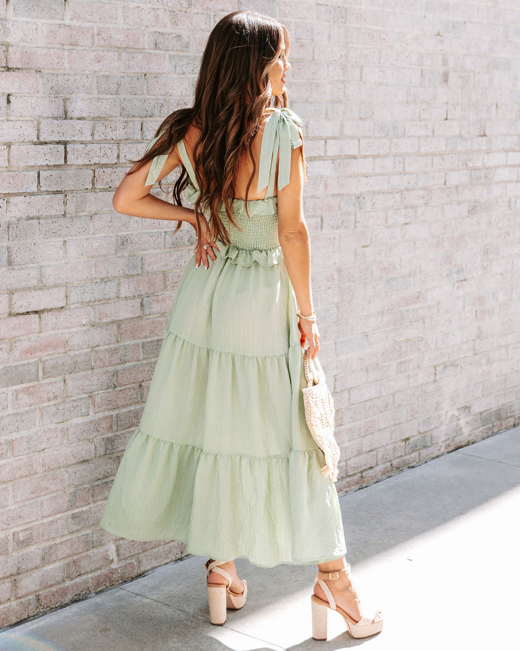 Lilibeth Smocked Tiered Midi Dress - Sage - SALE - Se7enfashion