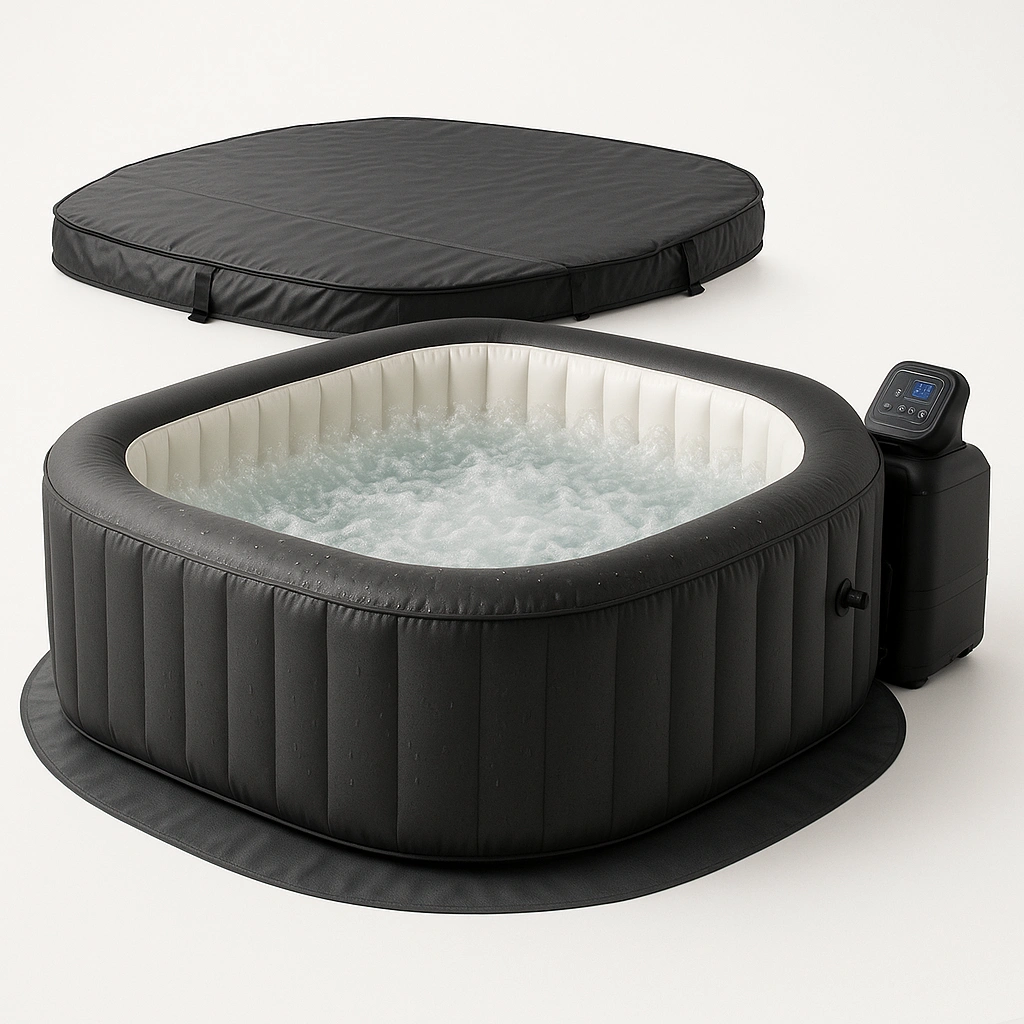 Spa inflable Bañera hidromasaje Negro/Blanco PVC/Espuma Interior/Exterior 160x160x65cm - KrDWnGX315Hz