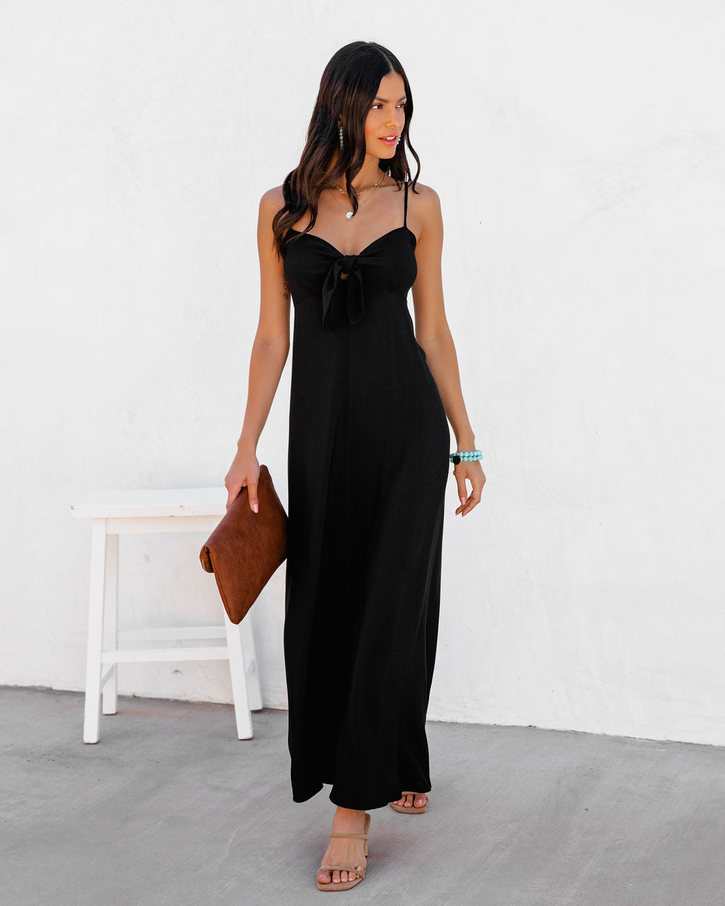 Eladoria Front Tie Maxi Dress - Black - FINAL SALE - Se7enfashion