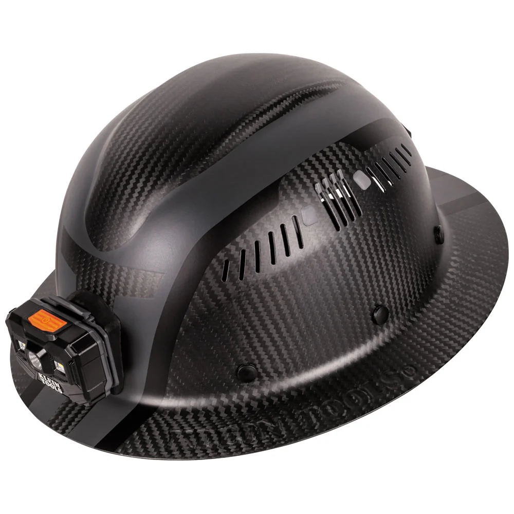 Klein Carbon Fiber Full Brim Hard Hat with Headlamp, Spartan Vented #60514 - KTF Painting Interior Exterior