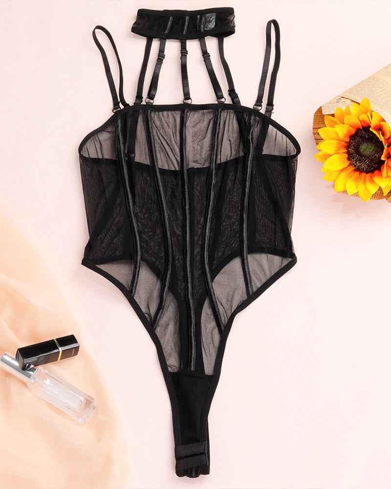 ⚡Flash Sale-【S-L】See-Through Patchwork Bodysuit
