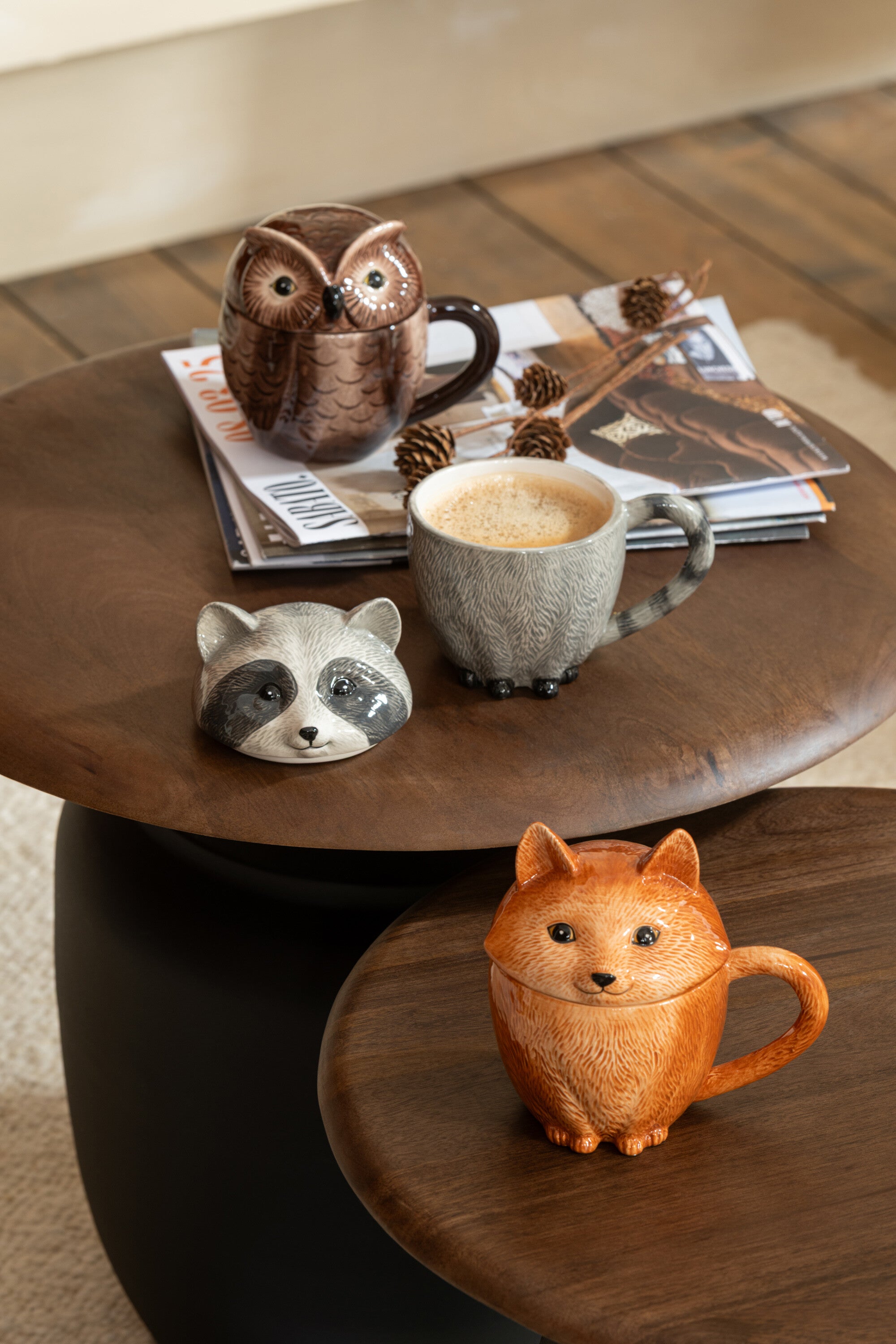 J-Line mok + deksel Dieren Dolomiet - keramiek - mix - 3 stu