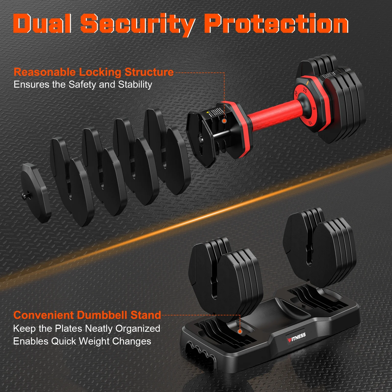 GIKPAL 50lb(25lb*2) 5 in 1 Adjustable Dumbbells 25LB set of 2 Adjustable Free Weights Plates and Rack - Hand Weights for Women and Men - Adjust Weight for Home Gym Full Body Workout Fitness - Image 7